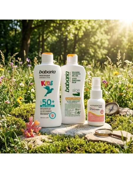 Pack Protección Solar Infantil Babaria SPF50 + Aftersun Aloe Vera + Spray Antimosquitos Bebé Alphanova