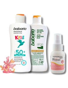 Pack Protección Solar Infantil Babaria SPF50 + Aftersun Aloe Vera + Spray Antimosquitos Bebé Alphanova