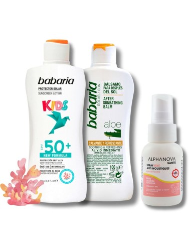 Pack Protección Solar Infantil Babaria SPF50 + Aftersun Aloe Vera + Spray Antimosquitos Bebé Alphanova