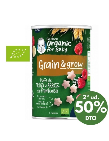 Puff snack orgánico de cereales y frambuesa 35gr | Gerber - Nappy.es