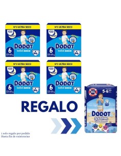 Pack Dodot 4 cajas Talla 6 Bebé‑Seco 384uds – Máxima absorción 12 h