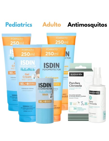 Pack Verano Familiar ISDIN SPF50 + Antimosquitos Suavinex Protección Completa