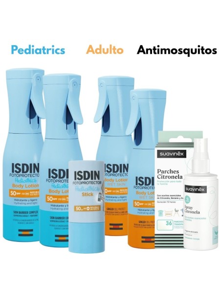 Pack Verano Familiar ISDIN Body Lotion SPF50 + Antimosquitos Suavinex