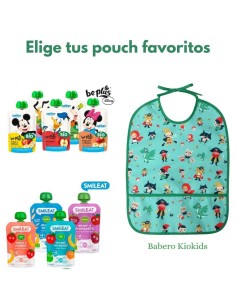 Pack pouch bebé + babero impermeable Kiokids +4M. Elige entre pouch BIO Disney Be Plus o Smileat.