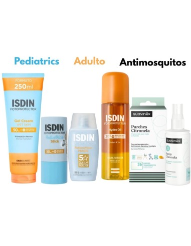 Pack Verano Familiar ISDIN SPF50 + Antimosquitos Suavinex Protección Completa