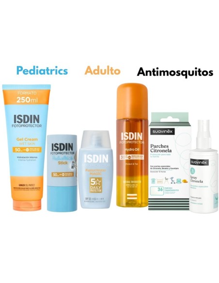 Pack Verano Familiar ISDIN SPF50 + Antimosquitos Suavinex Protección Completa