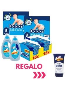 Pack 2 Cajas Dodot Bebé-Seco Talla 3 372 uds + 2 Toallitas Dodot Etapas 960 uds + 2 Norit Bebé 1125 ml
