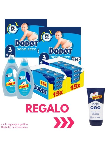 Pack 2 Cajas Dodot Bebé-Seco Talla 3 372 uds + 2 Toallitas Dodot Etapas 960 uds + 2 Norit Bebé 1125 ml