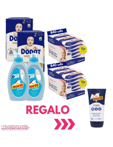 Pack Dodot Sensitive Talla 2 348 uds + Toallitas Sensitive 1620 uds + Norit Bebé 2 uds (cuidado completo del bebé)
