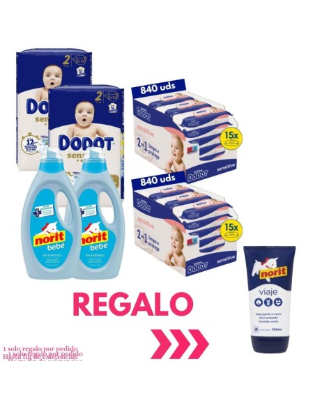 Pack Dodot Sensitive Talla 2 348 uds + Toallitas Sensitive 1620 uds + Norit Bebé 2 uds (cuidado completo del bebé)