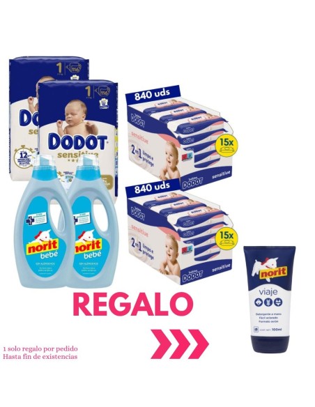 Pack Ahorro Pañales Dodot Talla 1 + Toallitas Sensitive + Norit Bebé - Nappy.es