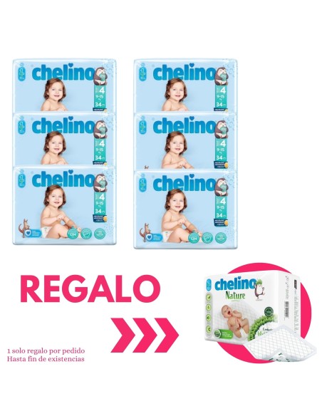 Pack 6 paquetes pañales Love Chelino Talla 4  (9 - 15 kg) 204uds.