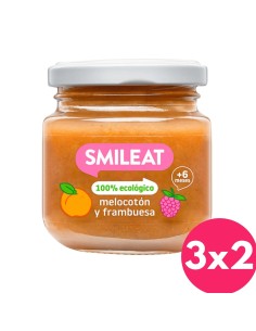 Tarrito frambuesa y melocotón 130gr 6M+ | Smileat - Nappy.es
