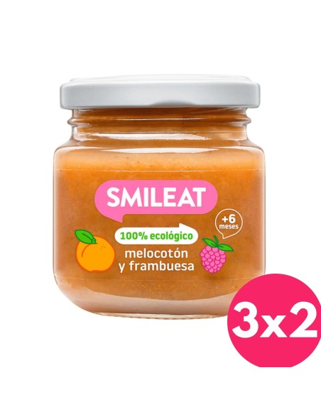 Tarrito frambuesa y melocotón 130gr 6M+ | Smileat - Nappy.es