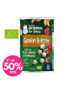 Puff snack orgánico de cereales y frambuesa 35gr | Gerber - Nappy.es