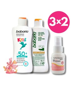 Pack Protección Solar Infantil Babaria SPF50 + Aftersun Aloe Vera + Spray Antimosquitos Bebé Alphanova