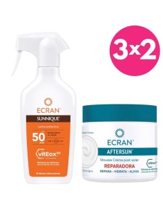 Pack solar Ecran SPF50 270ml + Aftersun reparador 350ml protección y cuidado piel