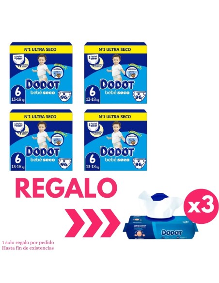 Pack Dodot 4 cajas Talla 6 Bebé‑Seco 384uds – Máxima absorción 12 h