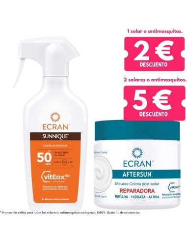 Pack solar Ecran SPF50 270ml + Aftersun reparador 350ml protección y cuidado piel