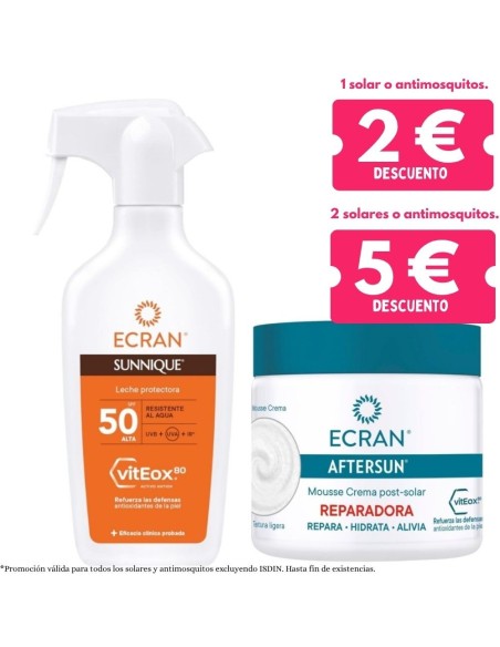 Pack solar Ecran SPF50 270ml + Aftersun reparador 350ml protección y cuidado piel