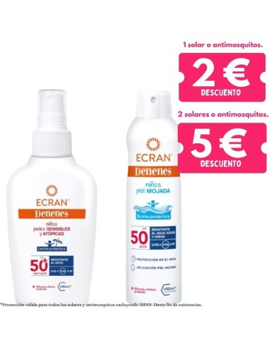 Leche Protectora Solar SPF50 100ml Ecran denenes + Spray protector solar PF50 250ml Ecran