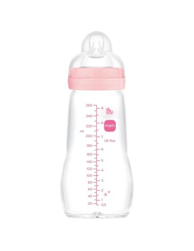 Biberón Cristal rosa (260ml) | Mam Baby - Nappy.es
