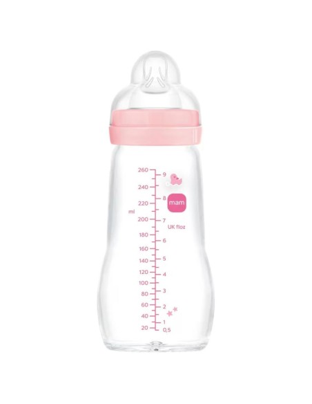 Biberón Cristal rosa (260ml) | Mam Baby - Nappy.es
