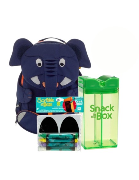 Pack mochila elefante o burro 3-5 años + Snack In The Box 350 ml + Regalo Scribble On The Box - Nappy.es