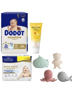 Pack Recién Nacido Personalizado - Pañales Dodot, Toallitas Aqua Pure, Crema Weleda y Juguete a Elegir 2