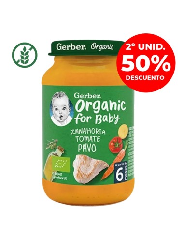 Potito zanahoria, tomate y pavo 190gr 6M+ | Gerber - Nappy.es