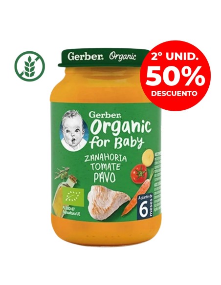 Potito zanahoria, tomate y pavo 190gr 6M+ | Gerber - Nappy.es