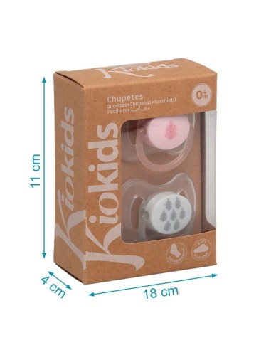 Set 2 Chupetes Ortodónticos Rosa y Gris | Kiokids - Nappy.es