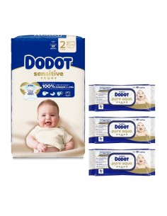 Pack Dodot Sensitive Talla 2 174 uds + Toallitas Dodot Aqua Pure 144 uds (cuidado completo del bebé)