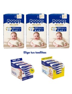 Pack Dodot Sensitive Talla 2 522 uds (3 cajas) + Toallitas Dodot a elegir (cuidado completo del bebé)
