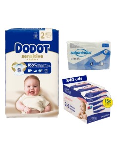 Pack Dodot talla 1 con 116uds + toallitas sensitive + empapadores 40x60cm