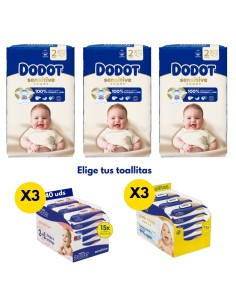Pack 3 Cajas Talla 2 Sensitive + Toallitas Aquapure | Dodot - Nappy.es