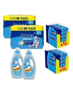 Pack 2 Cajas Dodot Bebé-Seco Talla 3 372 uds + 2 Toallitas Dodot Etapas 960 uds + 2 Norit Bebé 1125 ml