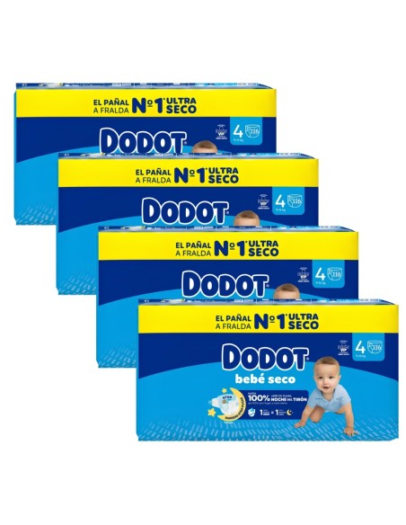 Pack 4 paquetes Dodot talla 4 bebe seco | Dodot - Nappy.es
