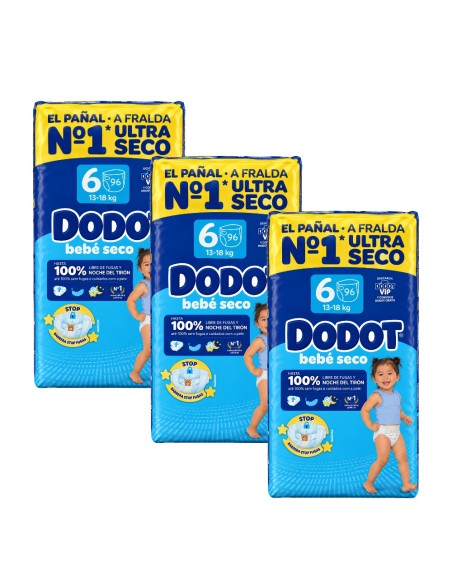 Pack Dodot 3 cajas Talla 6 Bebé‑Seco 288 uds – Protección 12 h