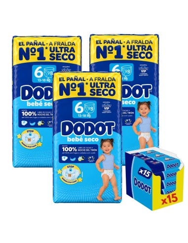 Pack Dodot 3 cajas Talla 6 Bebé‑Seco 288 uds – Protección 12 h